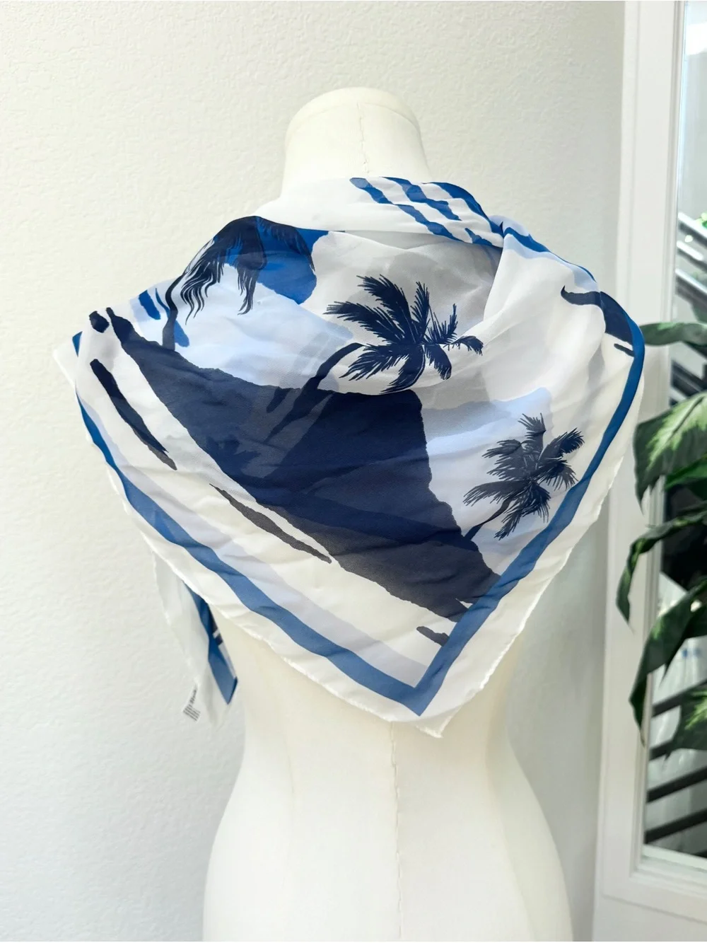 NWT Time and Tru 30” Navy Teal White Watercolor Silk-Feel Scarf Coastal Theme